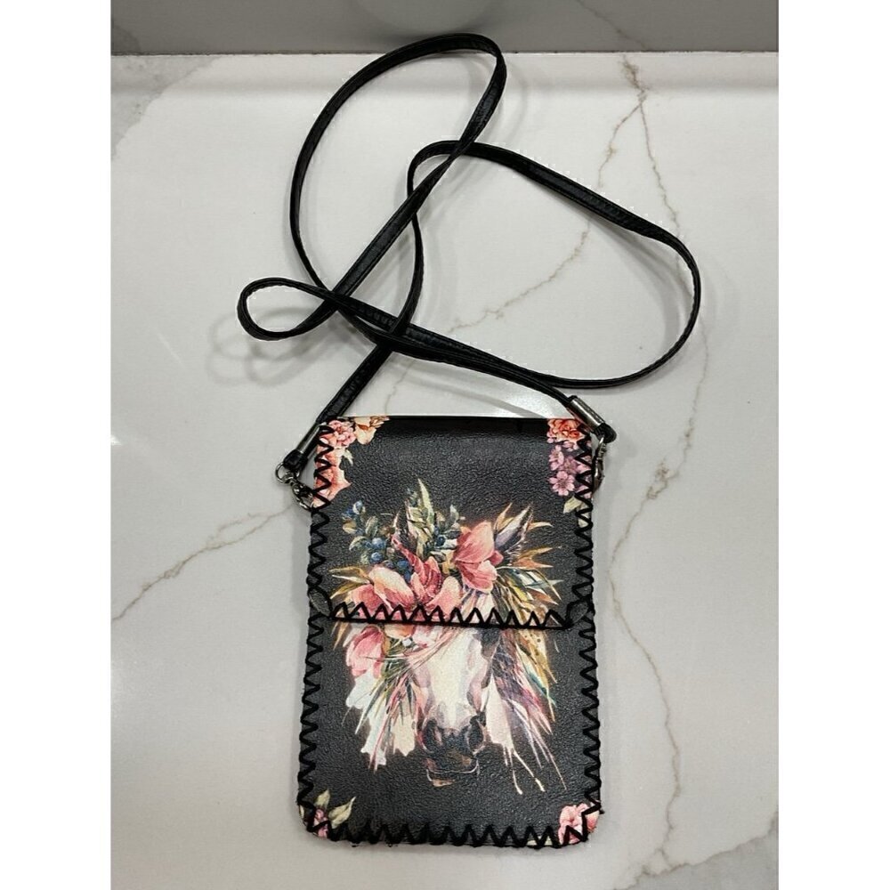 Printed Floral Unicorn Crossbody Wallet Small Purse